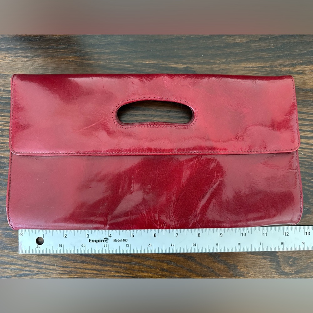 Hobo Leather Clutch Purse Polished Red View 2